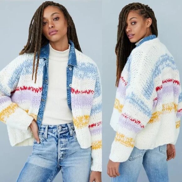 Anthropologie Grazia Chunky Striped Cardigan Sweater- Size XS/S - Picture 1 of 11